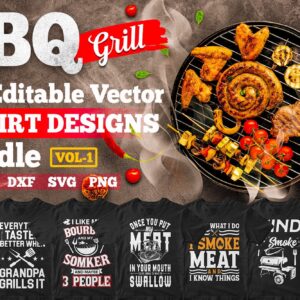 BBQ Grill 50 Editable T-shirt Designs Bundle Part 1