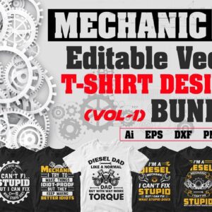 Mechanic 50 Editable T-shirt Designs Bundle Part 1